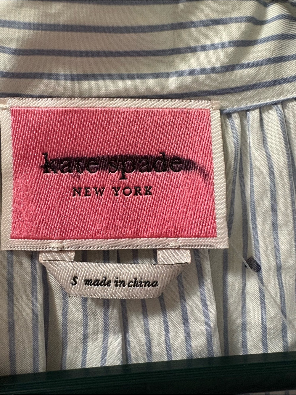 Kate Spade Micro hearts poplin shirt dress blue white stripes. Size small. NWOT - Picture 2 of 5